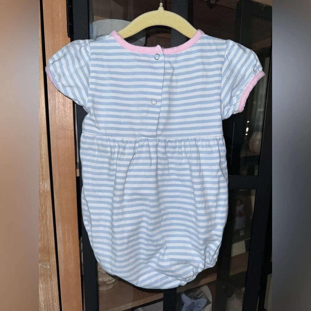 Trotter Street Kids bows apples appliqué bubble romper striped baby girl school